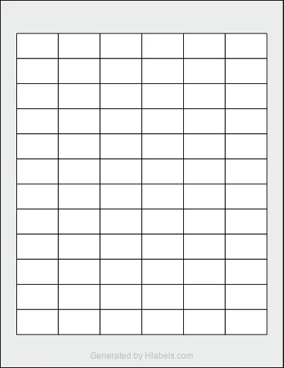 OnlineLabels® OL285 template with 72 rectangular 1.25 x 0.75 inch labels per sheet, on Letter-size adhesive blank label sheets.