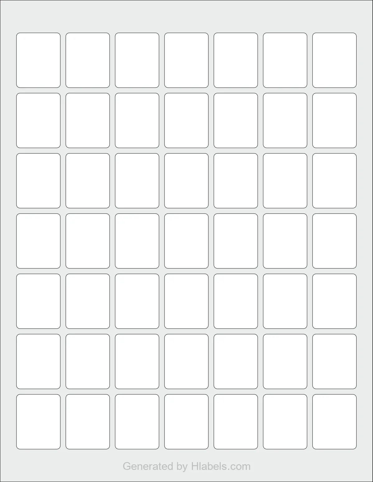 OnlineLabels® OL3162 template with 49 rectangular 1 x 1.25 inch labels per sheet, on Letter-size adhesive blank label sheets.