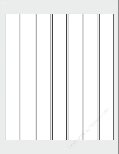 OnlineLabels® OL3432 template with 7 rectangular 1 x 9 inch labels per sheet, on Letter-size adhesive blank label sheets.
