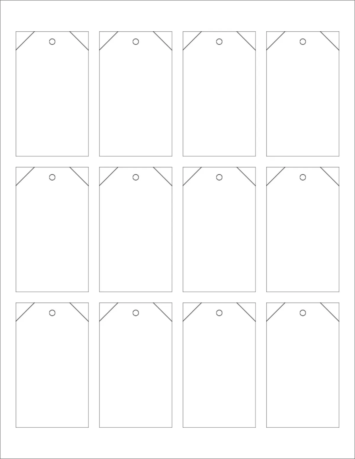 OnlineLabels® OL3487 template with 12 unique shape labels per sheet, on Letter-size adhesive blank label sheets.