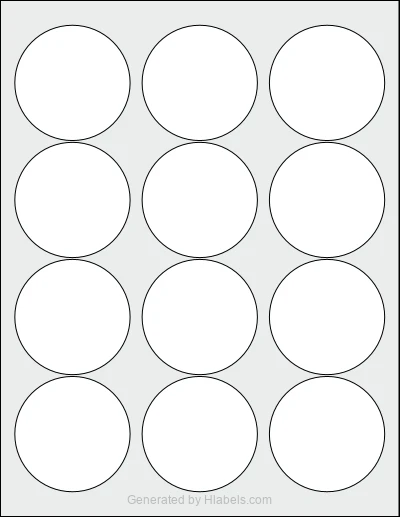 OnlineLabels® OL350BK Template OnlineLabels® OL350BK template with 12 circle labels per sheet, each 2.453 inch in diameter, on Letter-size adhesive blank label sheets.
