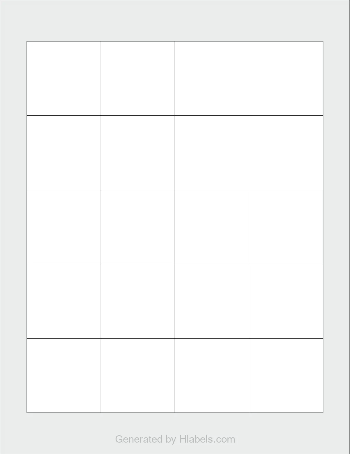 OnlineLabels® OL5175 template with 20 square 1.8 x 1.8 inch labels per sheet, on Letter-size adhesive blank label sheets.