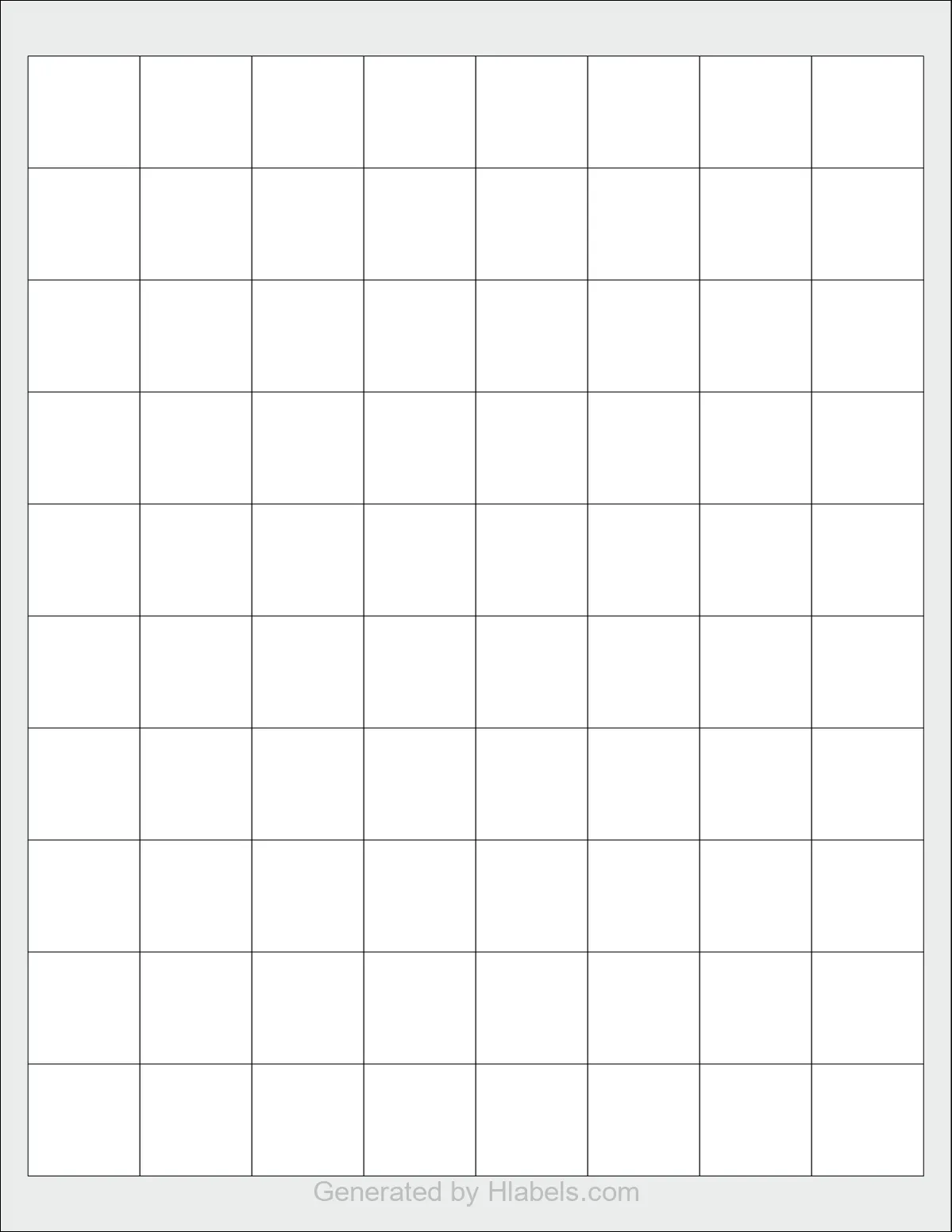 OnlineLabels® OL5425 template with 80 square 1 x 1 inch labels per sheet, on Letter-size adhesive blank label sheets.