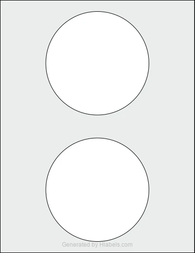 OnlineLabels® OL5475 template with 2 circle labels per sheet, each 4.5 inch in diameter, on Letter-size adhesive blank label sheets.