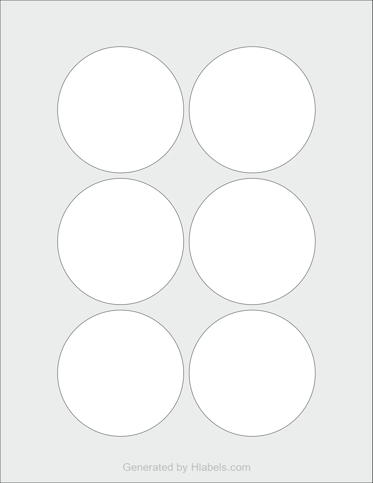 OnlineLabels® OL5525 template with 6 circle labels per sheet, each 2.875 inch in diameter, on Letter-size adhesive blank label sheets.