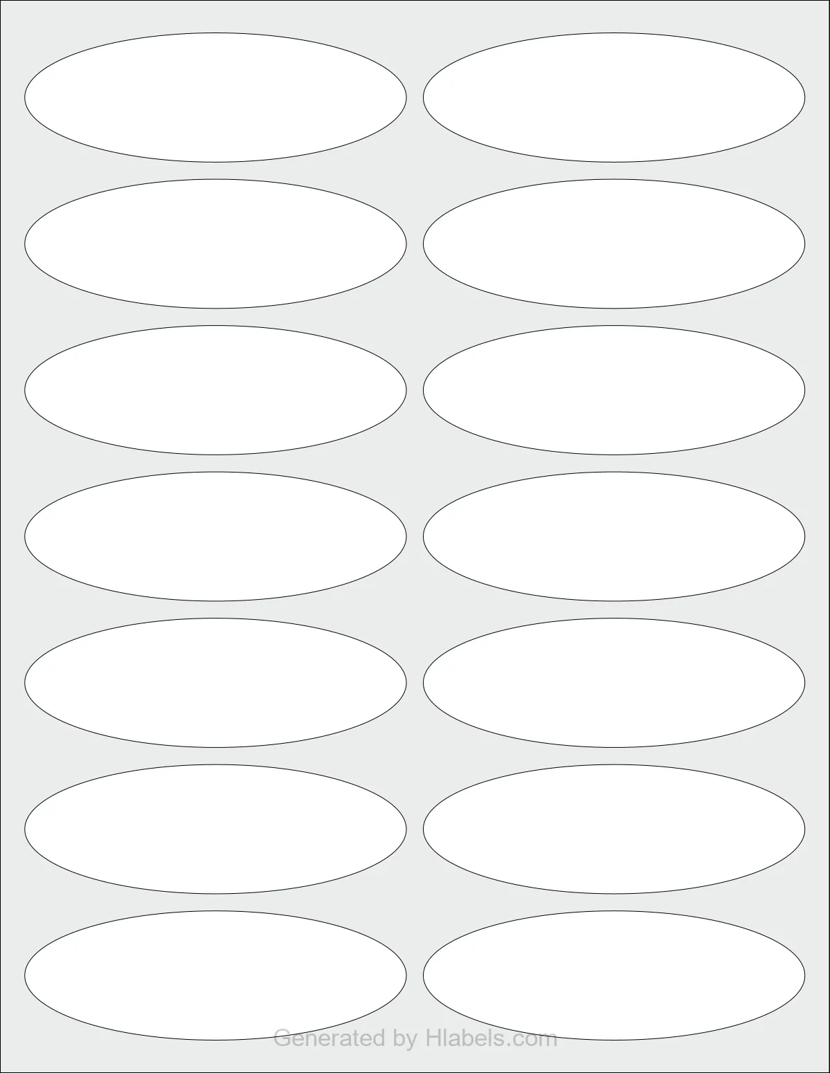 OnlineLabels® OL6050 template with 14 oval 3.91 x 1.325 inch labels per sheet, on Letter-size adhesive blank label sheets.