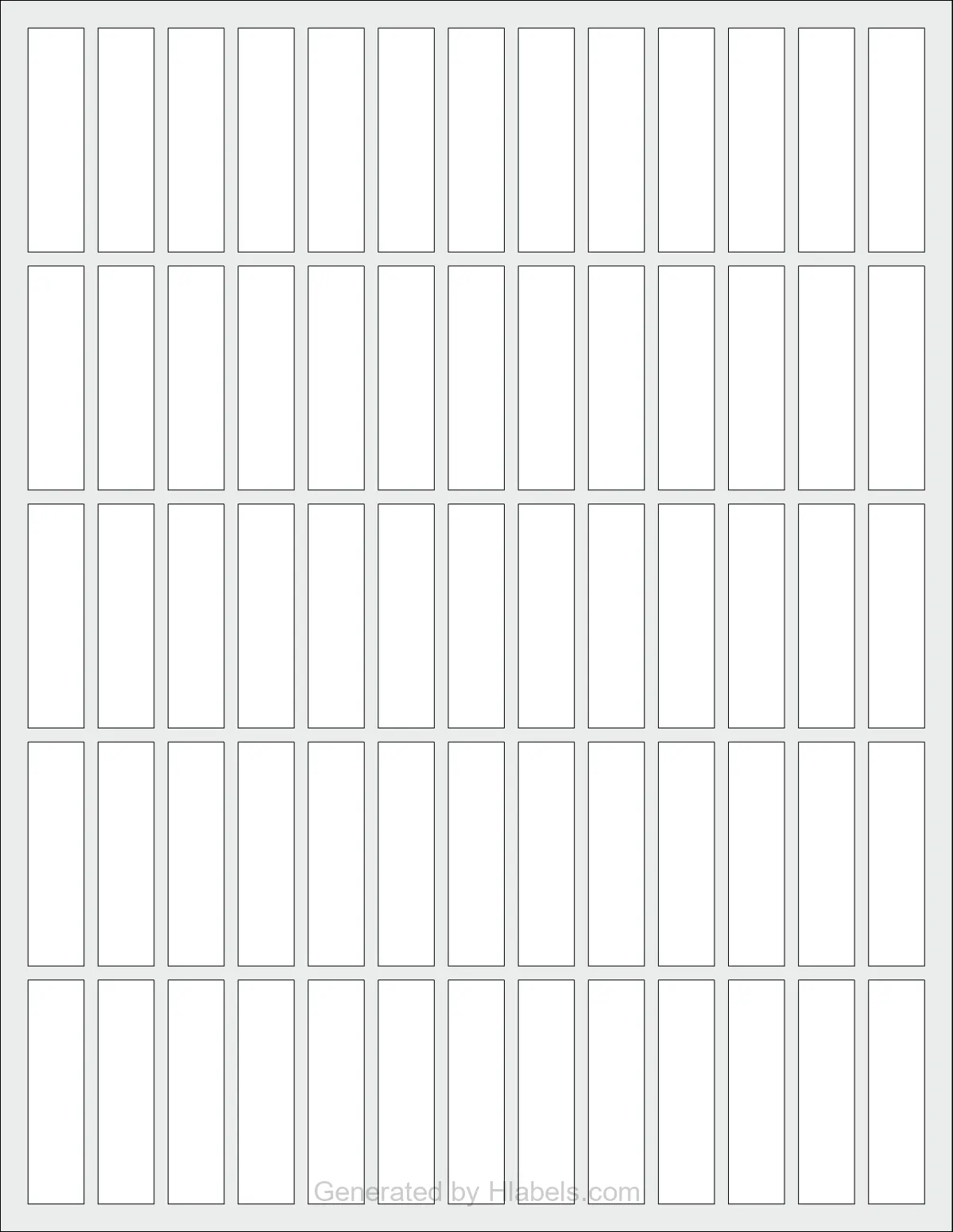 OnlineLabels® OL820 template with 65 rectangular 0.5 x 2 inch labels per sheet, on Letter-size adhesive blank label sheets.