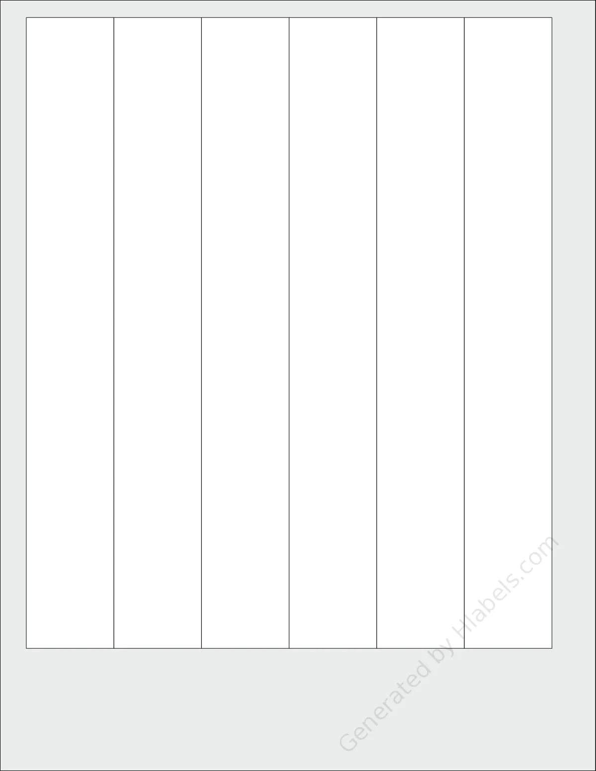 OnlineLabels® OL890-UP template with 6 rectangular 1.25 x 9 inch labels per sheet, on Letter-size adhesive blank label sheets.
