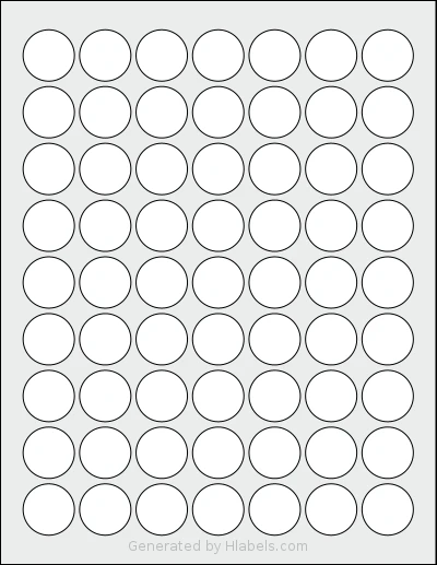 PonyPackaging® HB-C063 Template PonyPackaging® HB-C063 template with 63 circle labels per sheet, each 1 inch in diameter, on Letter-size adhesive blank label sheets.