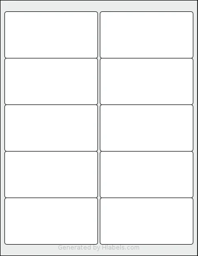 PonyPackaging® HB-R010 template with 10 rectangular 4 x 2 inch labels per sheet, on Letter-size adhesive blank label sheets.
