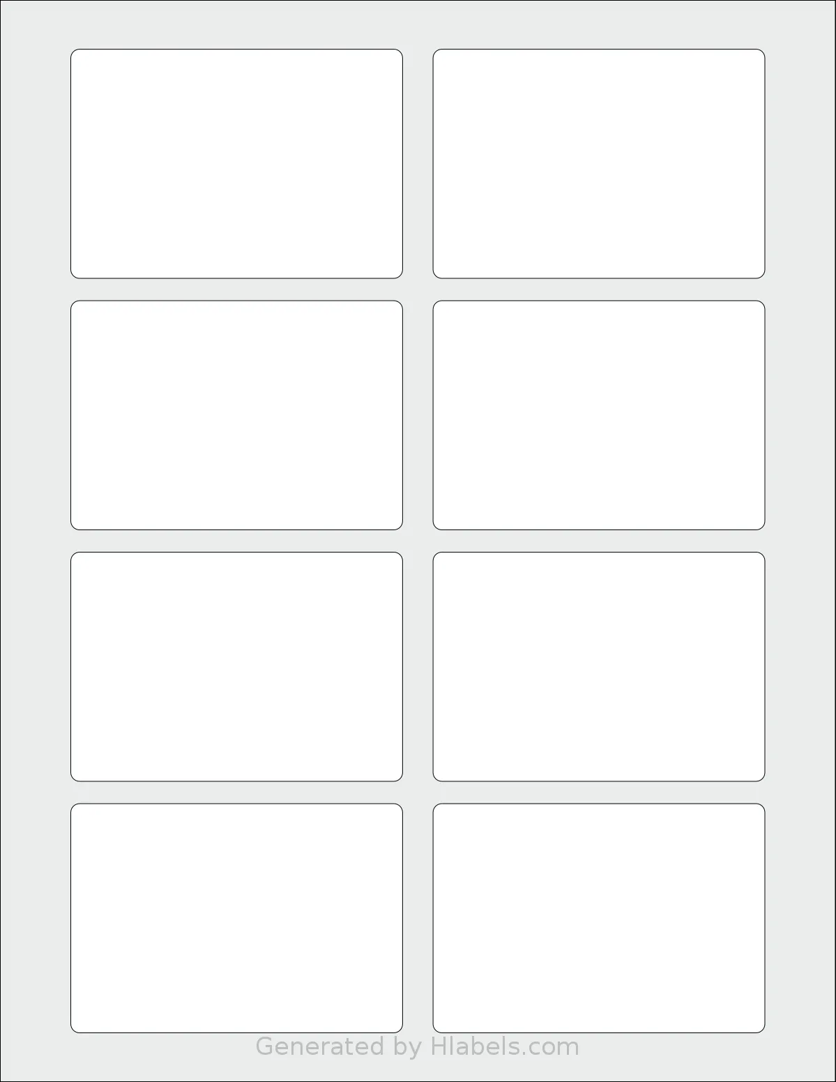 PonyPackaging® HB-R108 template with 8 rectangular 3.375 x 2.33 inch labels per sheet, on Letter-size adhesive blank label sheets.