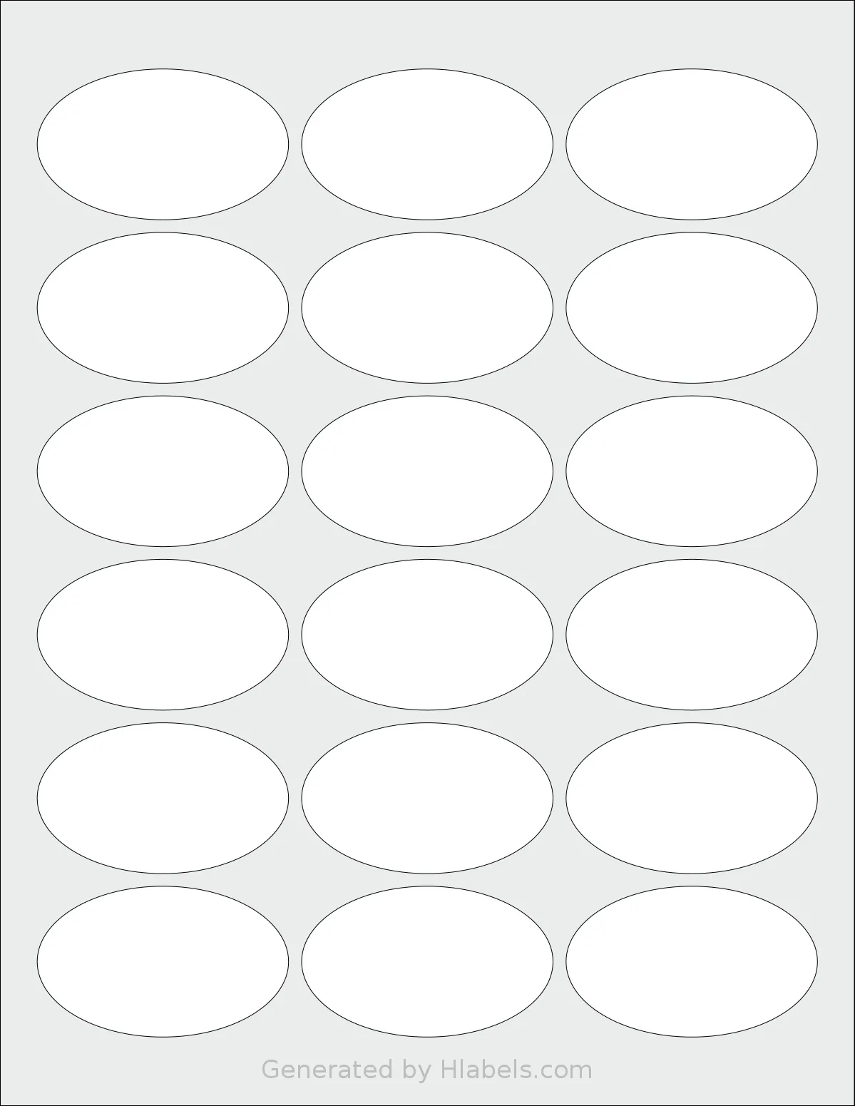 Premium® PLS270 template with 18 oval 2.5 x 1.5 inch labels per sheet, on Letter-size adhesive blank label sheets.
