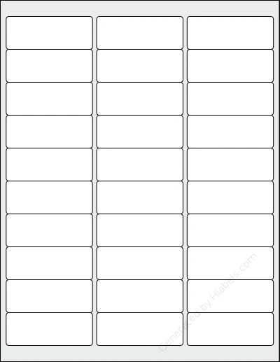 Quill® 720255 template with 30 rectangular 2.625 x 1 inch labels per sheet, on Letter-size adhesive blank label sheets.