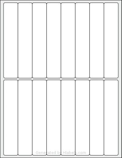 SheetLabels® SL1047 template with 16 rectangular 1 x 5.25 inch labels per sheet, on Letter-size adhesive blank label sheets.