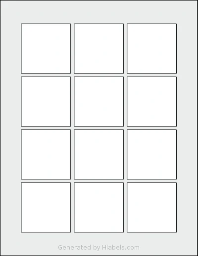 SheetLabels® SL1341 template with 12 square 2.125 x 2.125 inch labels per sheet, on Letter-size adhesive blank label sheets.