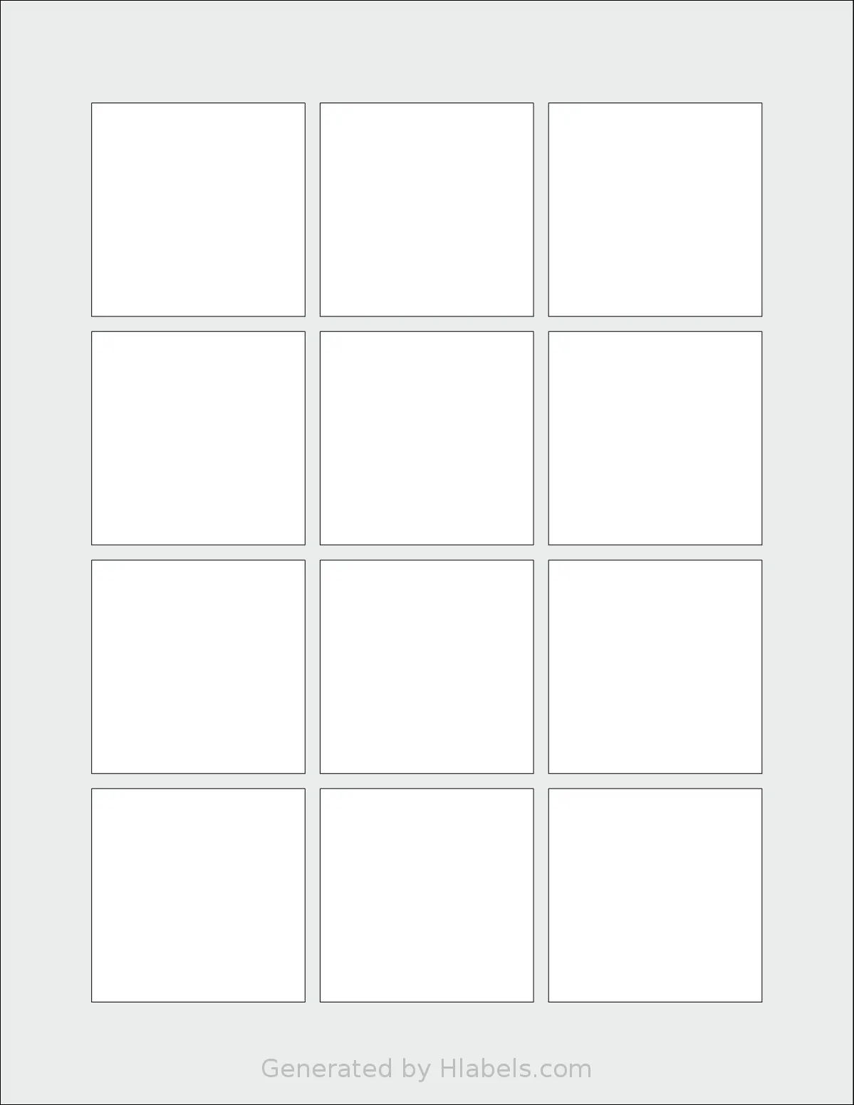 SheetLabels® SL1341 template with 12 square 2.125 x 2.125 inch labels per sheet, on Letter-size adhesive blank label sheets.