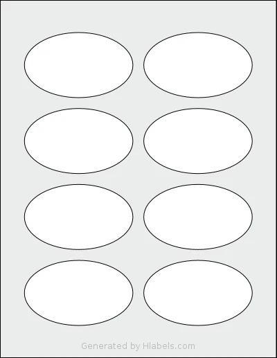 SheetLabels® SL1502 template with 8 oval 3.333 x 2 inch labels per sheet, on Letter-size adhesive blank label sheets.