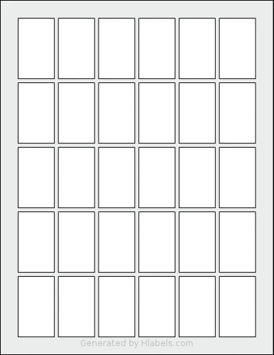 SheetLabels® SL1581 template with 30 rectangular 1.125 x 1.875 inch labels per sheet, on Letter-size adhesive blank label sheets.