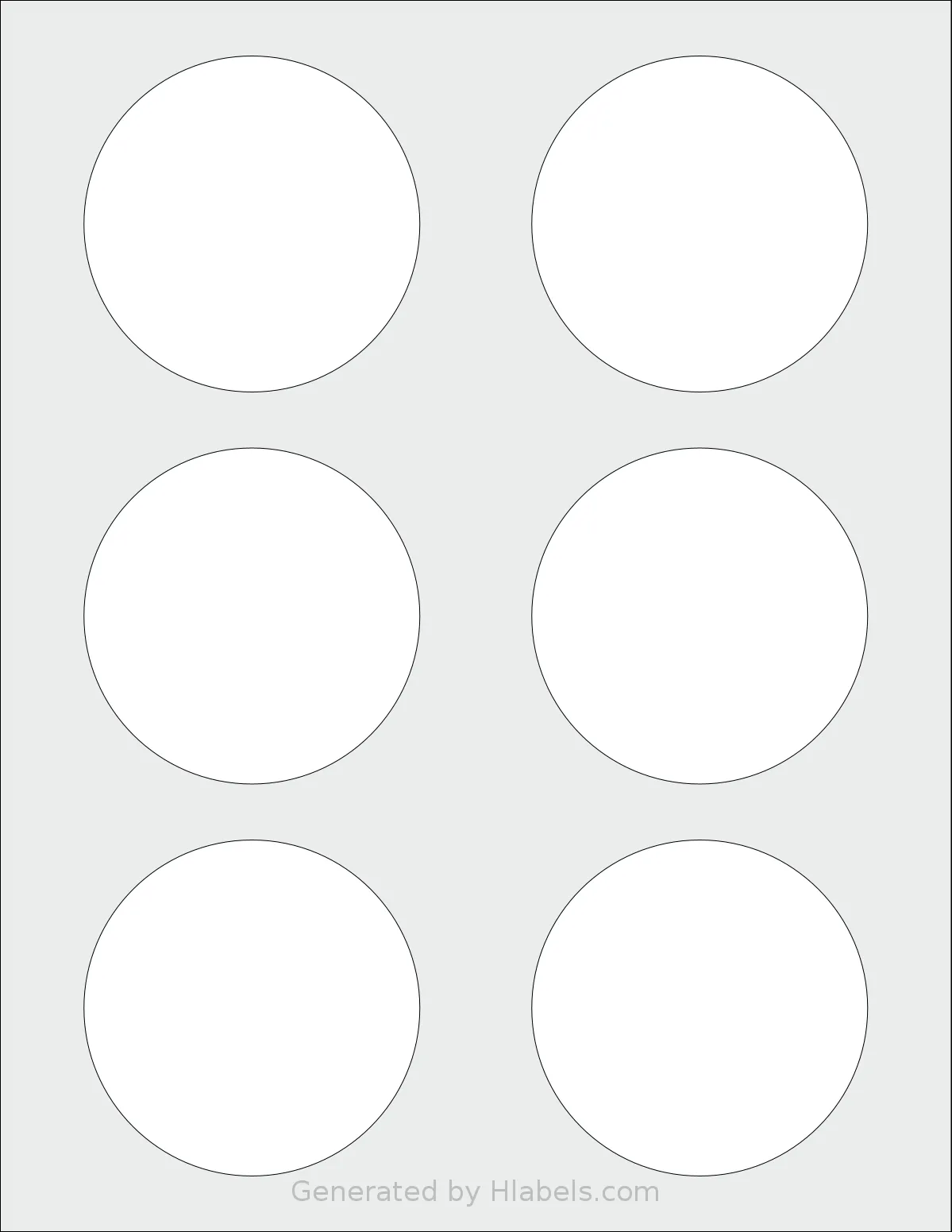 SheetLabels® SL228 template with 6 circle labels per sheet, each 3 inch in diameter, on Letter-size adhesive blank label sheets.