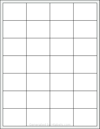 SheetLabels® SL352 template with 28 rectangular 2 x 1.5 inch labels per sheet, on Letter-size adhesive blank label sheets.