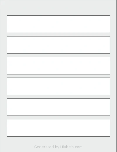 SheetLabels® SL528 template with 6 rectangular 7.5 x 1.25 inch labels per sheet, on Letter-size adhesive blank label sheets.