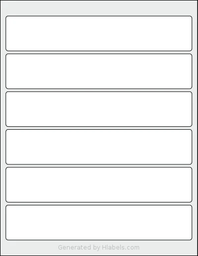 SheetLabels® SL531 template with 6 rectangular 8 x 1.5 inch labels per sheet, on Letter-size adhesive blank label sheets.