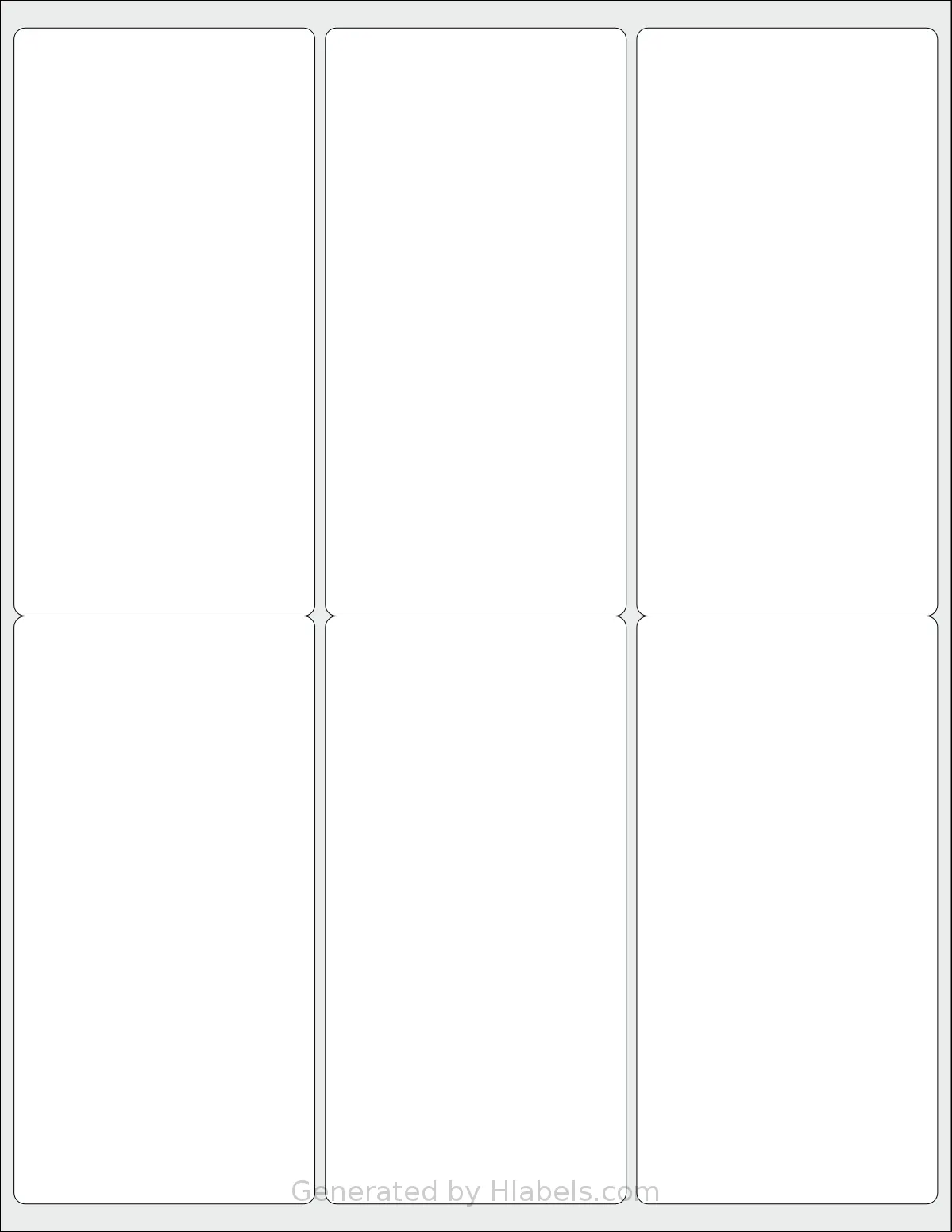 SheetLabels® SL532 template with 6 rectangular 2.6875 x 5.25 inch labels per sheet, on Letter-size adhesive blank label sheets.