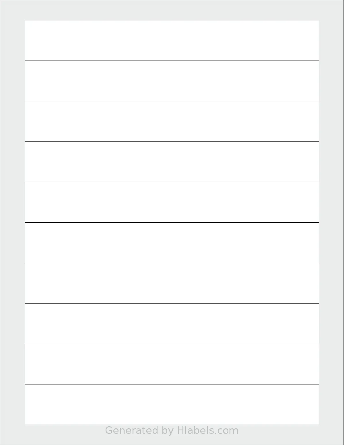 SheetLabels® SL541 template with 10 rectangular 7.27 x 1 inch labels per sheet, on Letter-size adhesive blank label sheets.