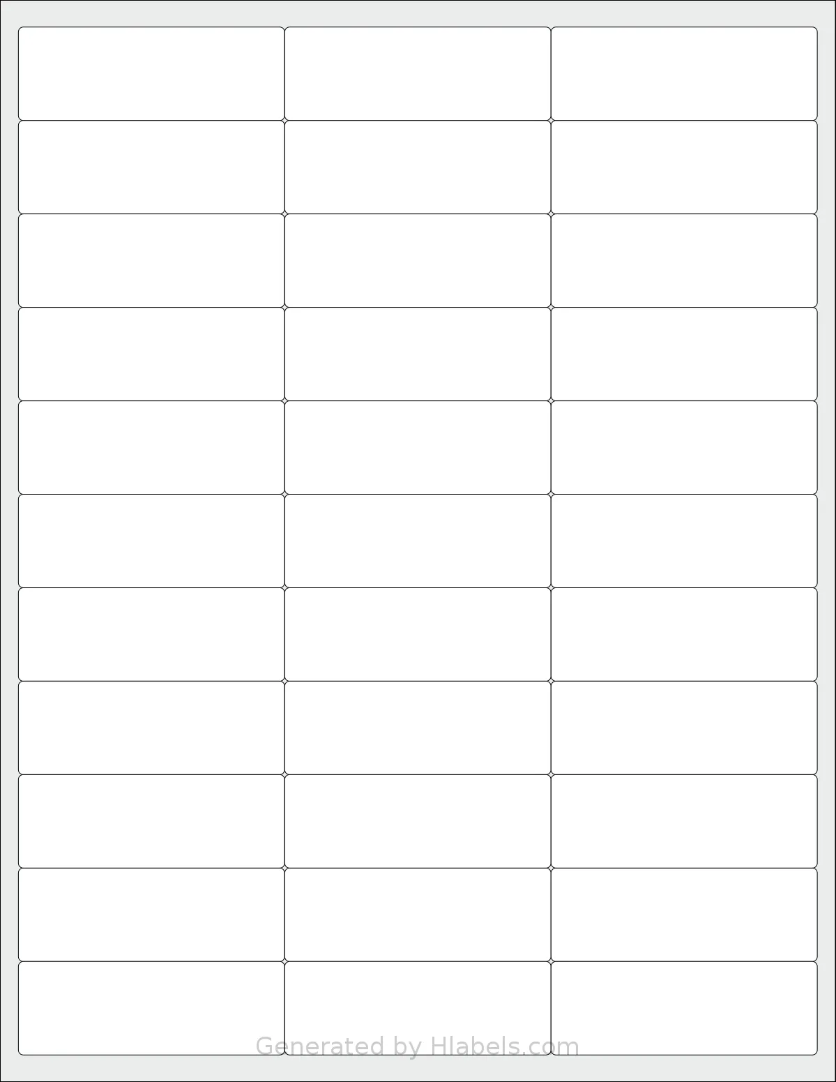 SheetLabels® SL544 template with 33 rectangular 2.708 x 0.95 inch labels per sheet, on Letter-size adhesive blank label sheets.