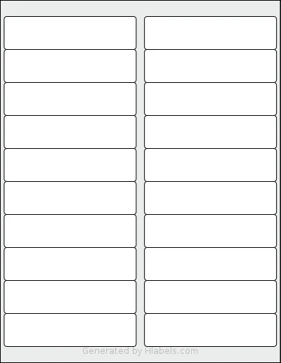 SheetLabels® SL550 template with 20 rectangular 4 x 1 inch labels per sheet, on Letter-size adhesive blank label sheets.