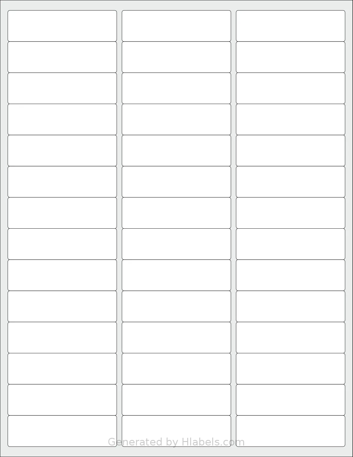 SheetLabels® SL557 template with 42 rectangular 2.625 x 0.75 inch labels per sheet, on Letter-size adhesive blank label sheets.