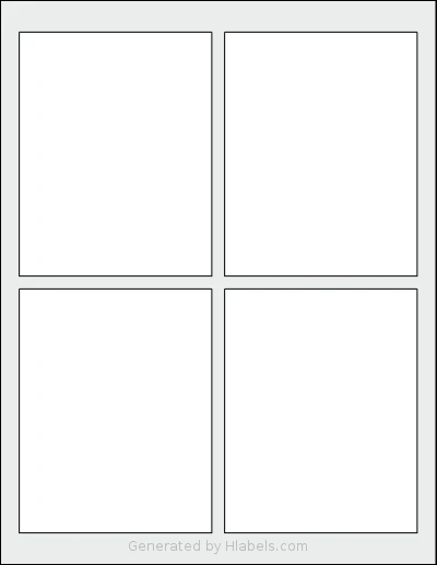 SheetLabels® SL571 template with 4 rectangular 3.75 x 4.75 inch labels per sheet, on Letter-size adhesive blank label sheets.