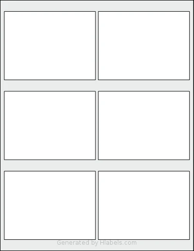 SheetLabels® SL573 template with 6 rectangular 4 x 3 inch labels per sheet, on Letter-size adhesive blank label sheets.