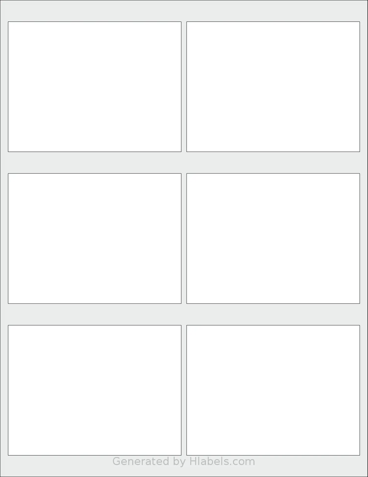 SheetLabels® SL573 template with 6 rectangular 4 x 3 inch labels per sheet, on Letter-size adhesive blank label sheets.