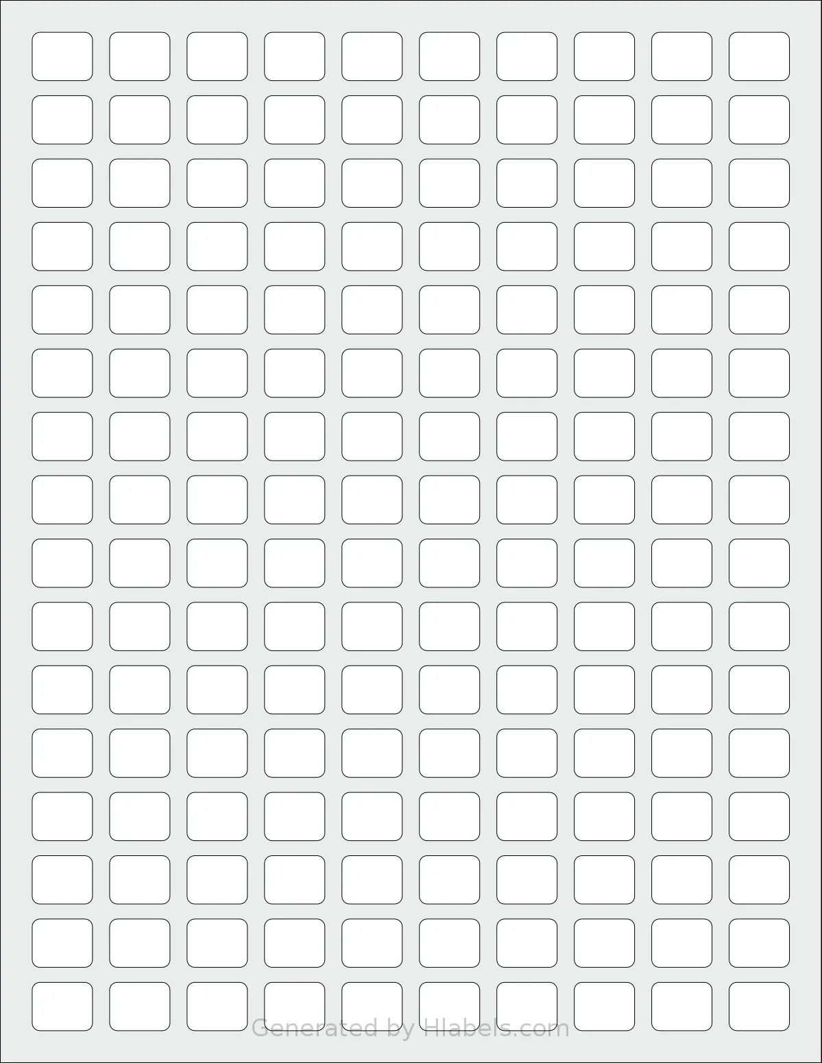 SheetLabels® SL597 template with 160 rectangular 0.624 x 0.5 inch labels per sheet, on Letter-size adhesive blank label sheets.