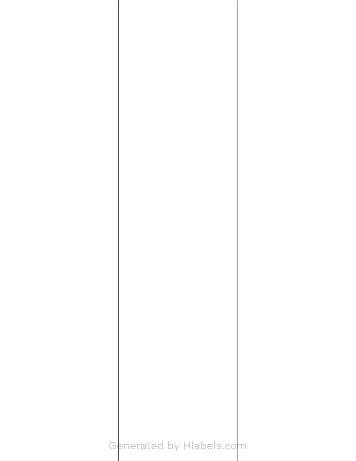 SheetLabels® SL600 template with 3 rectangular 2.833 x 11 inch labels per sheet, on Letter-size adhesive blank label sheets.