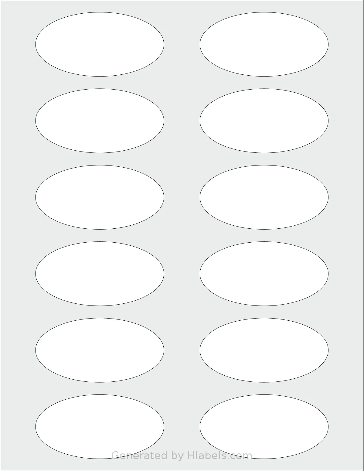 SheetLabels® SL609 template with 12 oval 3 x 1.5 inch labels per sheet, on Letter-size adhesive blank label sheets.