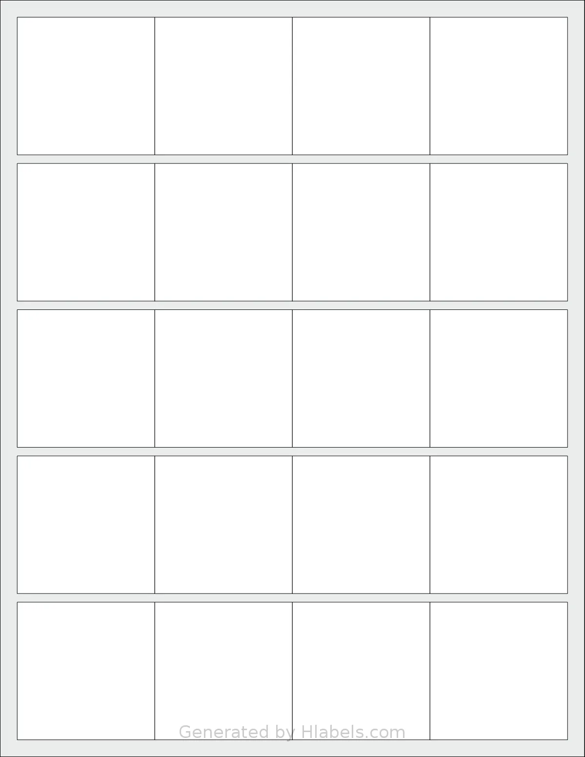SheetLabels® SL610 template with 20 square 2 x 2 inch labels per sheet, on Letter-size adhesive blank label sheets.