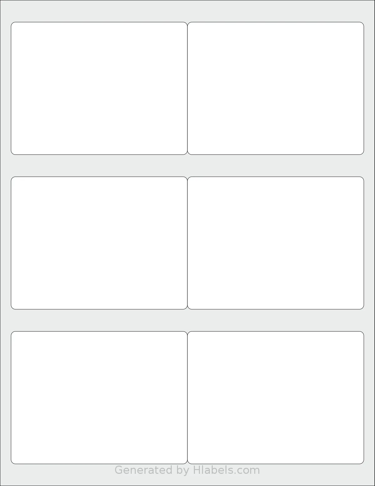 SheetLabels® SL654 template with 6 rectangular 4 x 3 inch labels per sheet, on Letter-size adhesive blank label sheets.