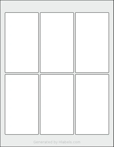 SheetLabels® SL662 template with 6 rectangular 2.5 x 4.5 inch labels per sheet, on Letter-size adhesive blank label sheets.