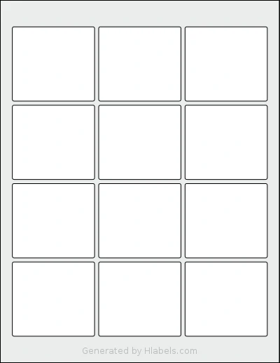 SheetLabels® SL664 template with 12 rectangular 2.5 x 2.25 inch labels per sheet, on Letter-size adhesive blank label sheets.