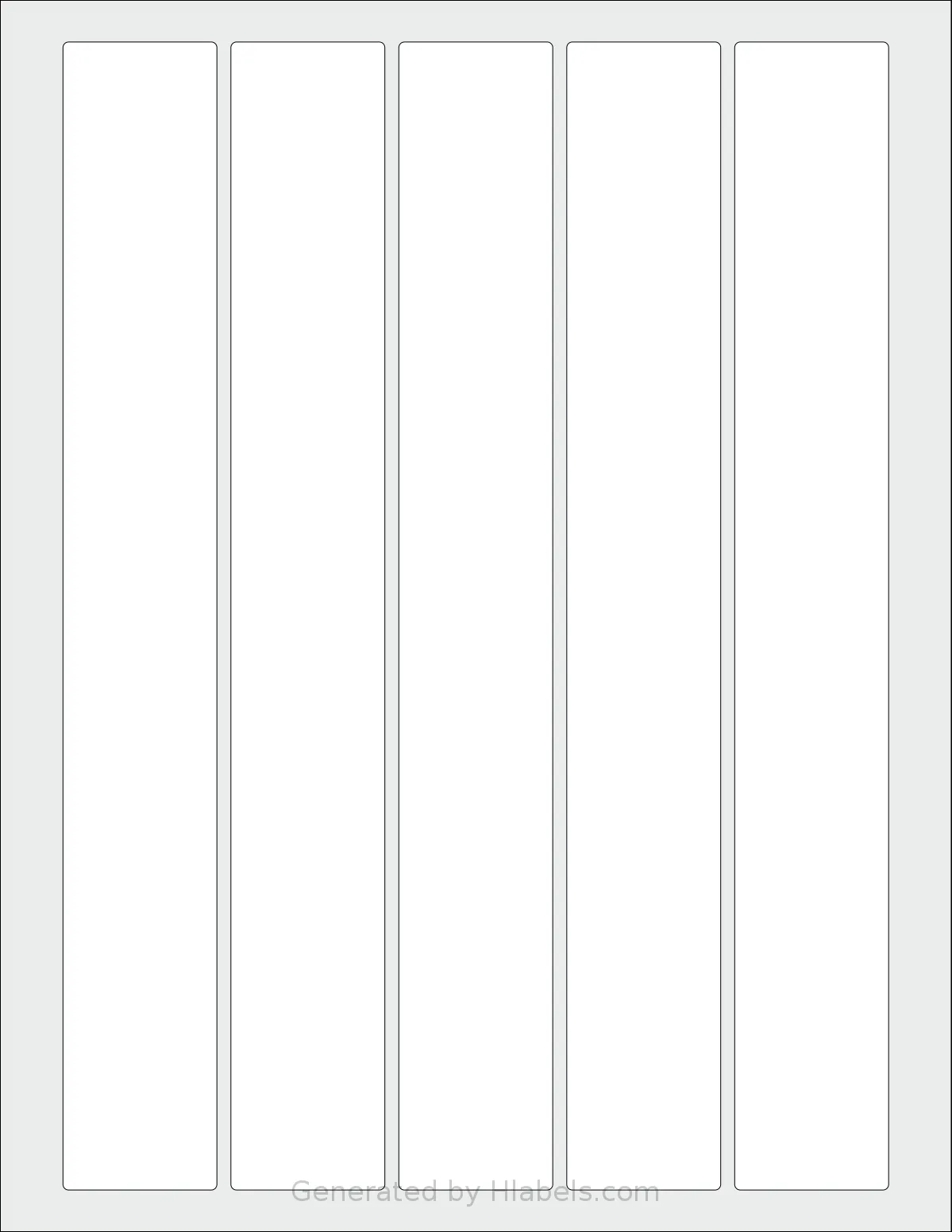 SheetLabels® SL669 template with 5 rectangular 1.375 x 10.25 inch labels per sheet, on Letter-size adhesive blank label sheets.