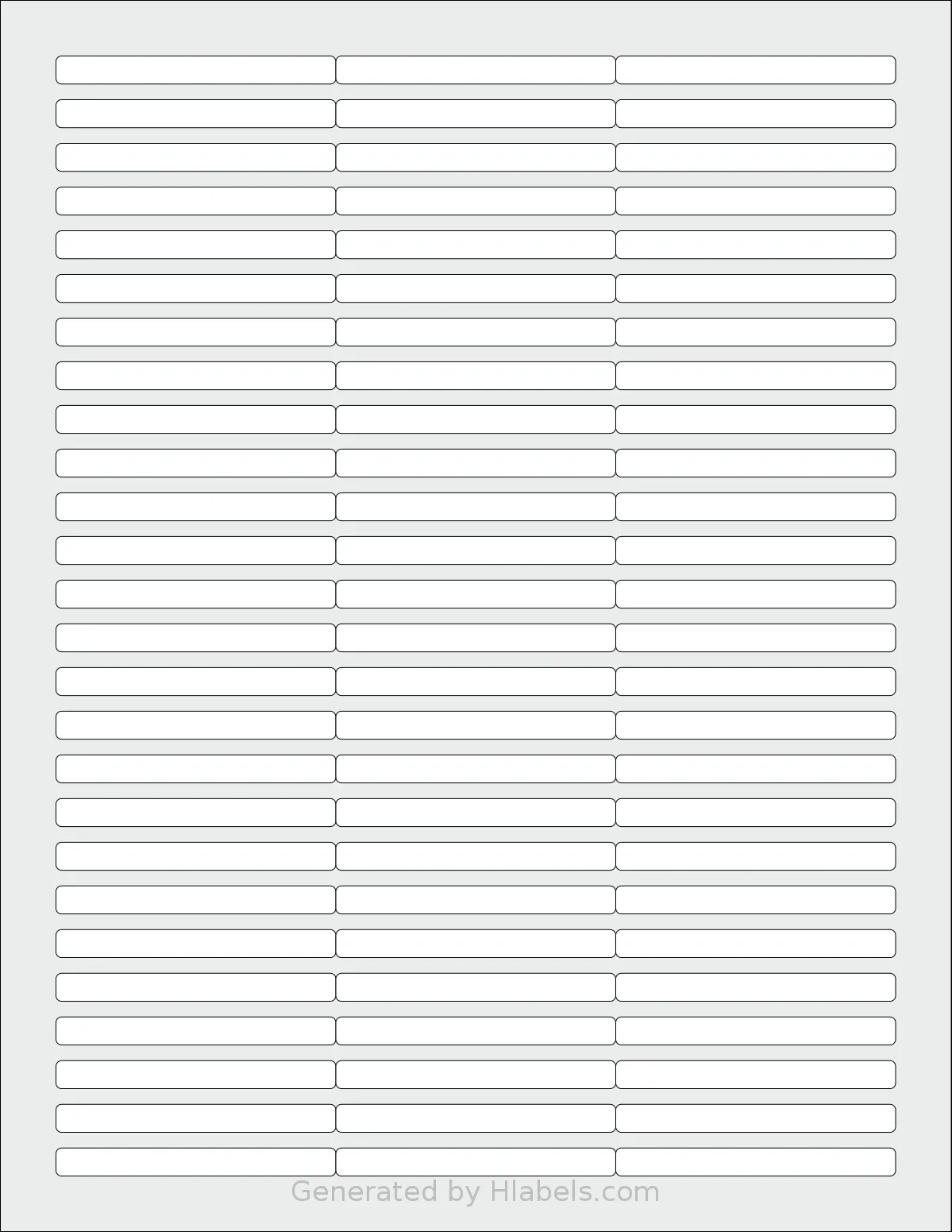 SheetLabels® SL697 template with 78 rectangular 2.5 x 0.25 inch labels per sheet, on Letter-size adhesive blank label sheets.