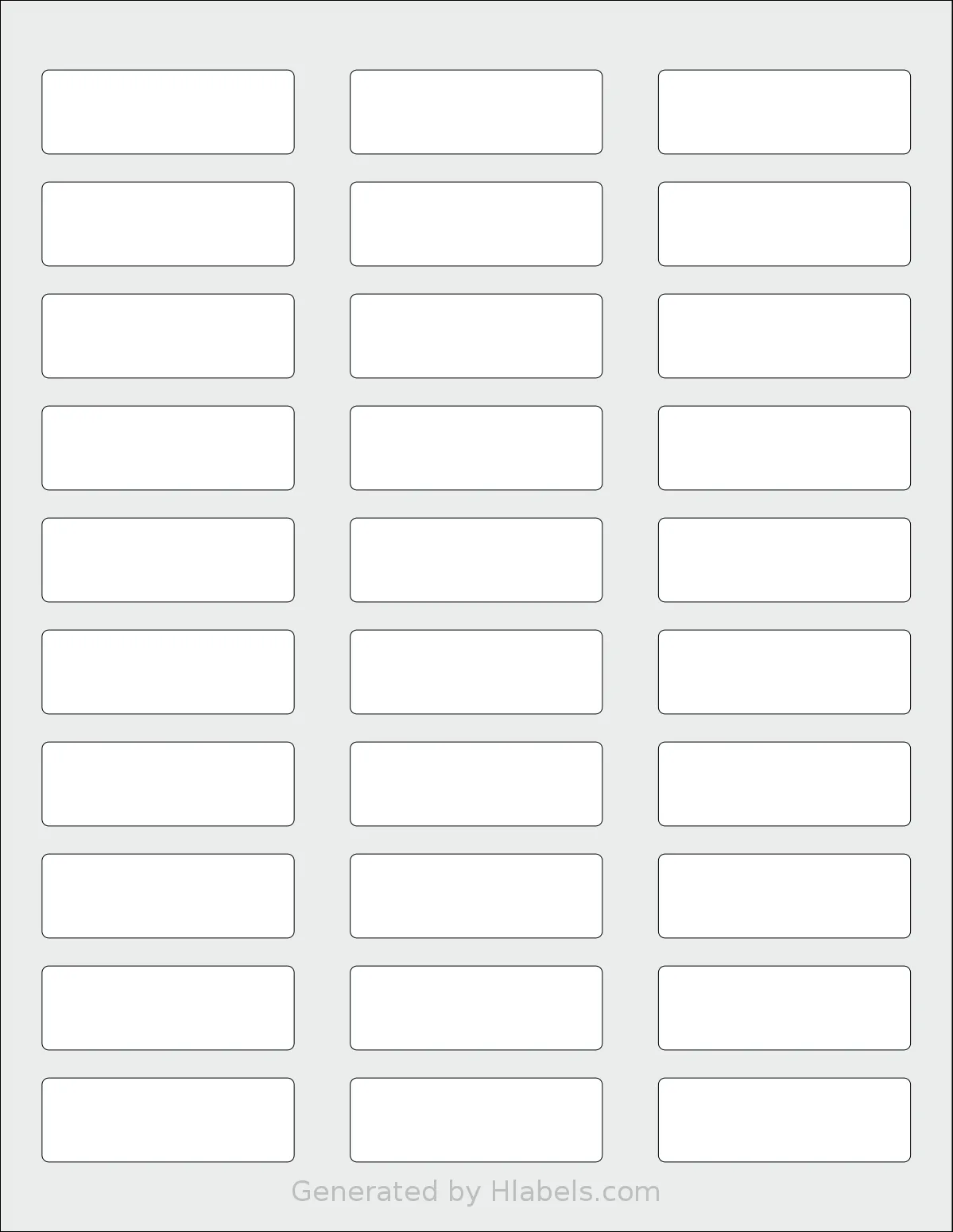 SheetLabels® SL700 template with 30 rectangular 2.25 x 0.75 inch labels per sheet, on Letter-size adhesive blank label sheets.