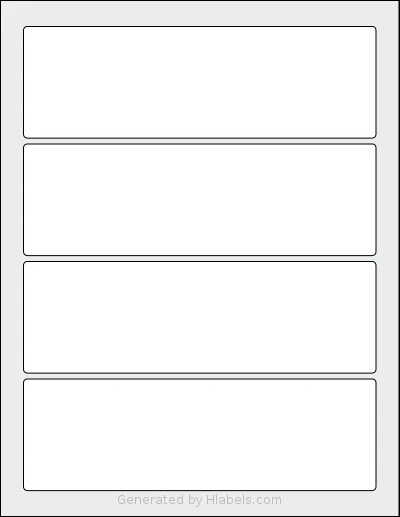 SheetLabels® SL708 template with 4 rectangular 7.5 x 2.375 inch labels per sheet, on Letter-size adhesive blank label sheets.