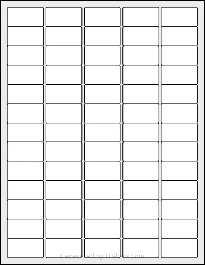 SheetLabels® SL710 template with 65 rectangular 1.5 x 0.8 inch labels per sheet, on Letter-size adhesive blank label sheets.