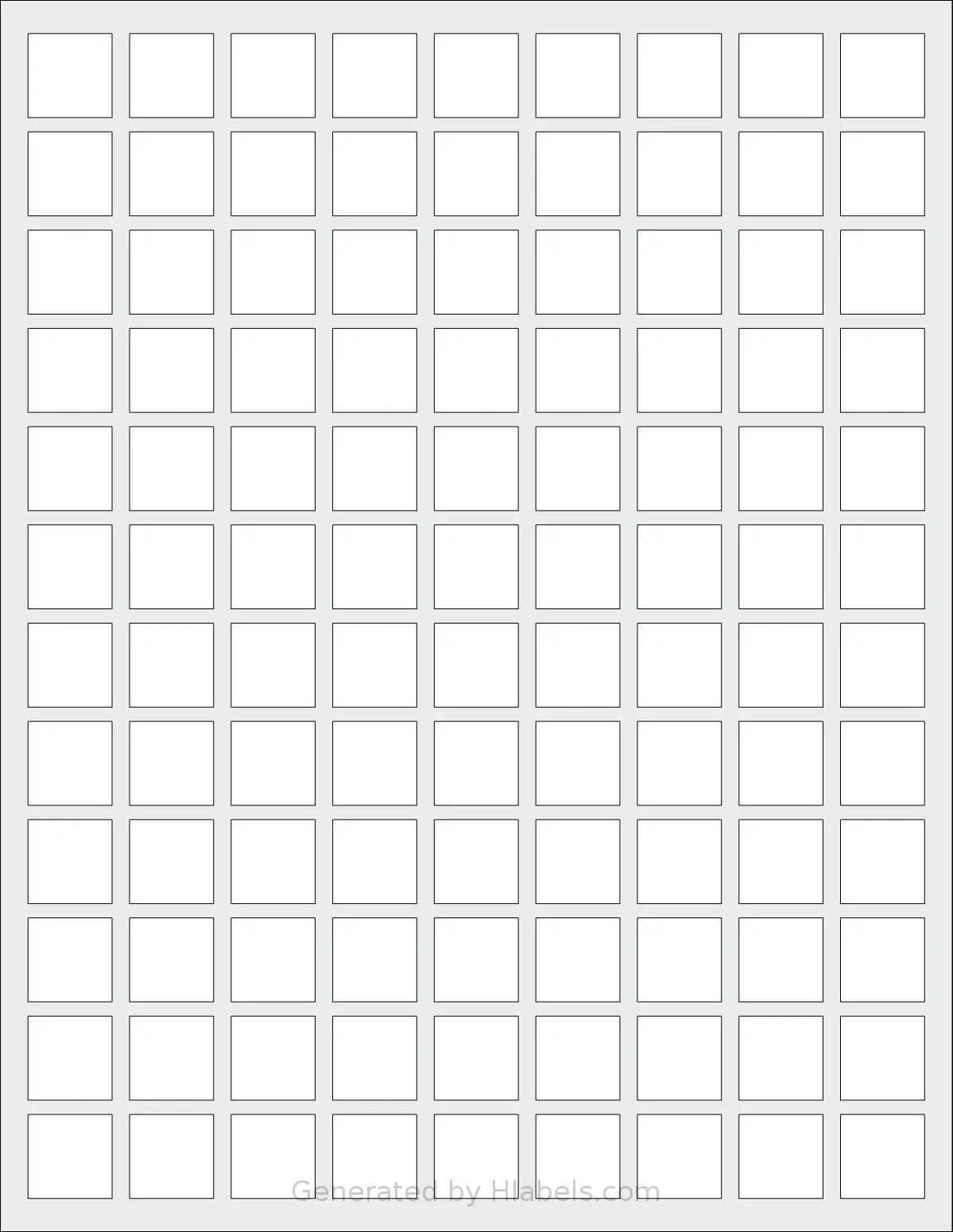 SheetLabels® SL716 template with 108 square 0.75 x 0.75 inch labels per sheet, on Letter-size adhesive blank label sheets.