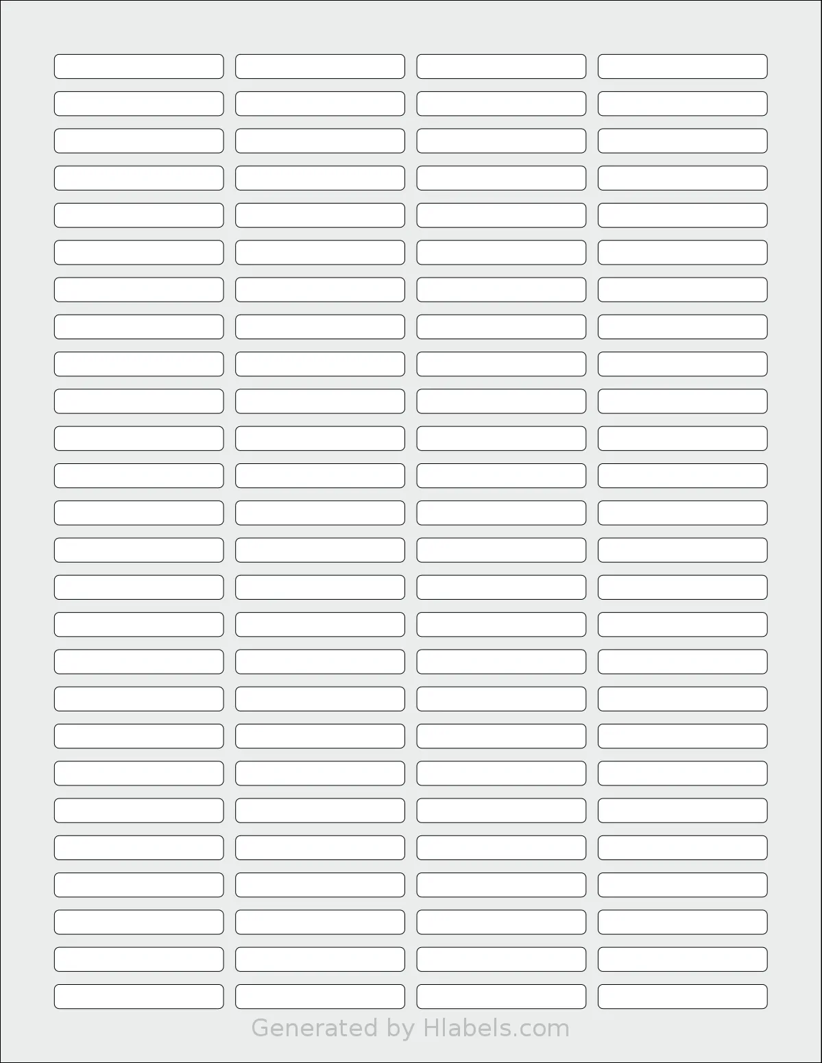 SheetLabels® SL739 template with 104 rectangular 1.75 x 0.25 inch labels per sheet, on Letter-size adhesive blank label sheets.