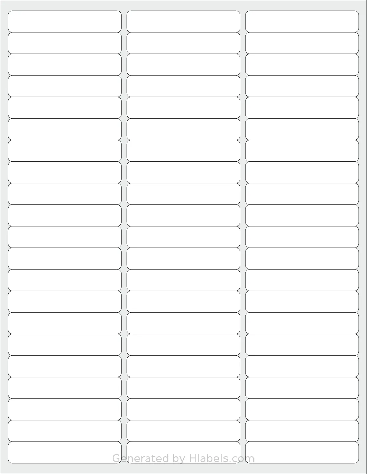 SheetLabels® SL831 template with 63 rectangular 2.625 x 0.5 inch labels per sheet, on Letter-size adhesive blank label sheets.