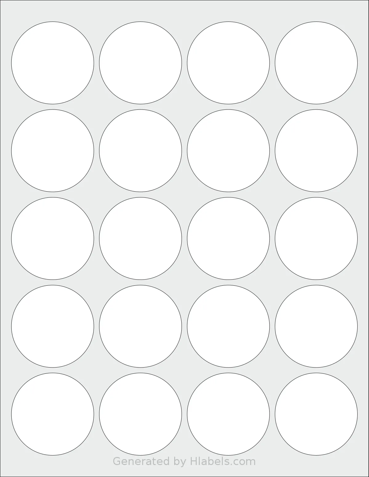 SheetLabels® SL939 template with 20 circle labels per sheet, each 1.9 inch in diameter, on Letter-size adhesive blank label sheets.